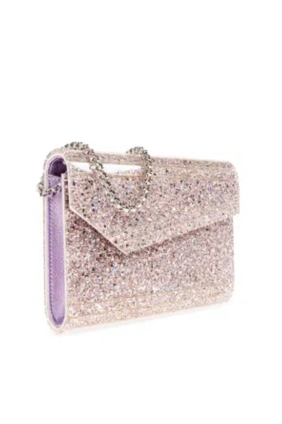 Jimmy Choo Candy Clutch Bag In Fabric With Glitter In Pink