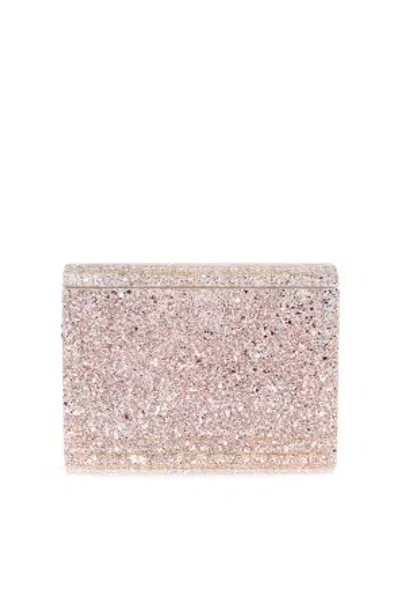 Jimmy Choo Candy Clutch Bag In Fabric With Glitter In Pink