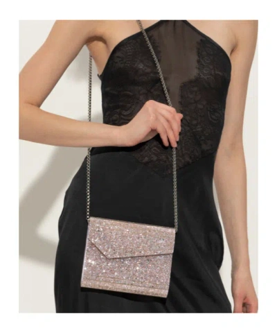 Jimmy Choo Candy Clutch Bag In Fabric With Glitter In Pink