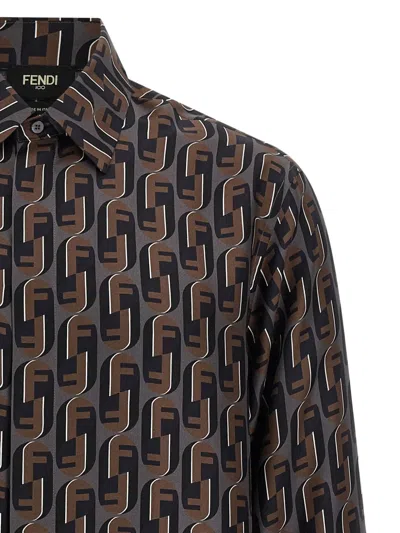 Fendi Nity Print Silk Long-sleeved Shirt In Multi