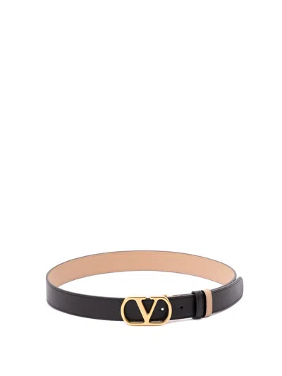 Valentino Garavani Vlogo Signature Leather Reversible Belt In Black