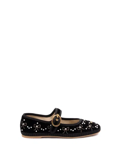 Valentino Signature Vlogo Ballerina Shoes In Velvet In Black