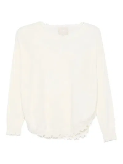 Kujten Ruffled Cashmere Top In White