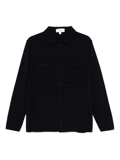Lardini Knitted Jacket With Collared Front Pockets In Black