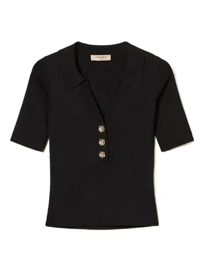 Twinset Pull Polo Avec Boutons Bijoux In Black