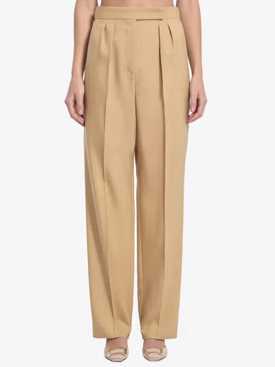 Max Mara Wool-blend Tailored Pants In Brown