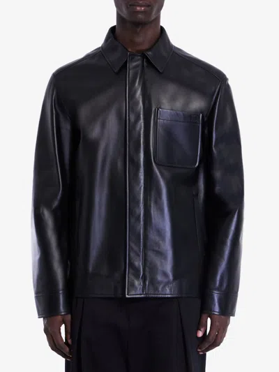 Loewe Mens Navy Blue Workwear Contrast-shell Leather Jacket In Black
