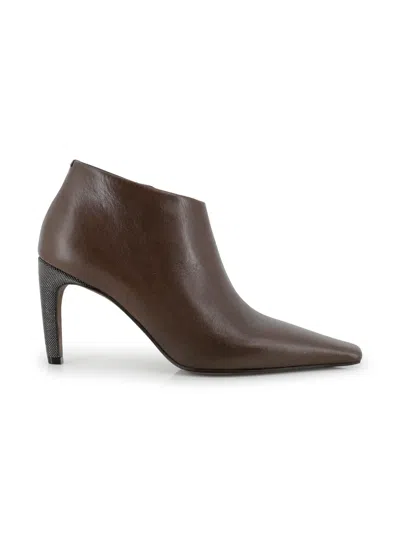 Brunello Cucinelli Pointed Ankle Boots With Glittery Heels In Brown