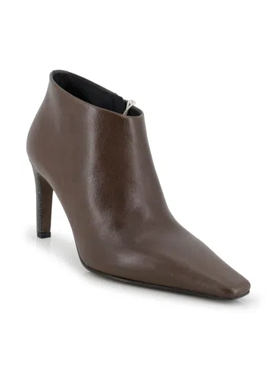 Brunello Cucinelli Pointed Ankle Boots With Glittery Heels In Brown