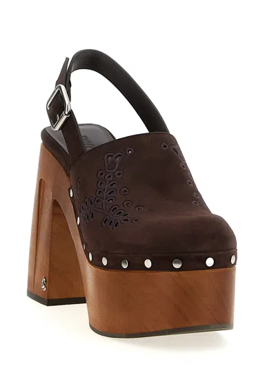 Jimmy Choo Alida 135 Embroidered Studded Suede Platform Clogs In Brown