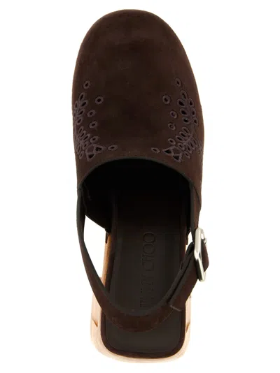 Jimmy Choo Alida 135 Embroidered Studded Suede Platform Clogs In Brown
