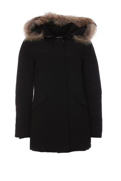 Woolrich Blue Technical Fabric Parka In Black