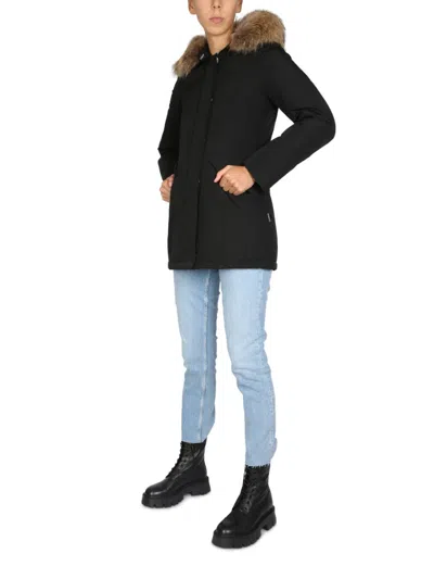 Woolrich Arctic Parka In Ramar Cloth With Removable Fur In Black