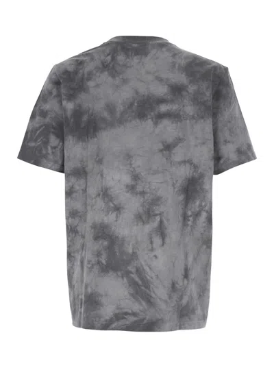 Msgm Grey T-shirt With Embroidered Logo On The Front And All-over Tye-die Print In Cotton Man In Gray