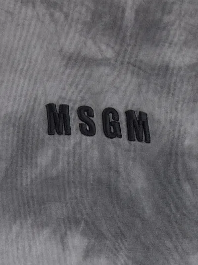 Msgm Grey T-shirt With Embroidered Logo On The Front And All-over Tye-die Print In Cotton Man In Gray