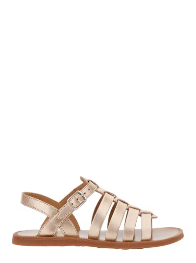 Pom D'api Plagette Metallic Sandals With Open Toe And Laminated Band Details In Leather Girl In Transparent