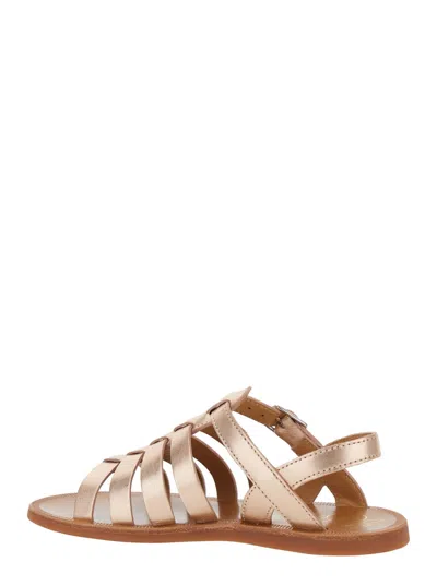 Pom D'api Plagette Metallic Sandals With Open Toe And Laminated Band Details In Leather Girl In Transparent