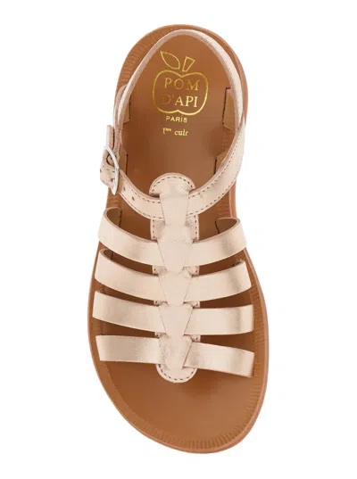 Pom D'api Plagette Metallic Sandals With Open Toe And Laminated Band Details In Leather Girl In Transparent
