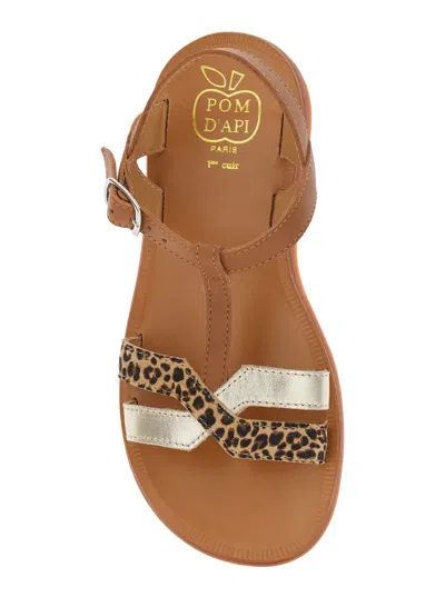 Pom D'api Plagette Salome Brown Open Toe Sandals With Leopard Print Band In Leather Girl In Brown