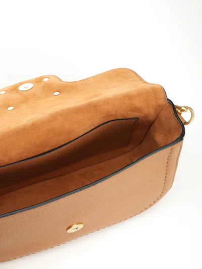 Valentino Garavani Almond Beige Calf Leather Alltime Shoulder Bag In Brown