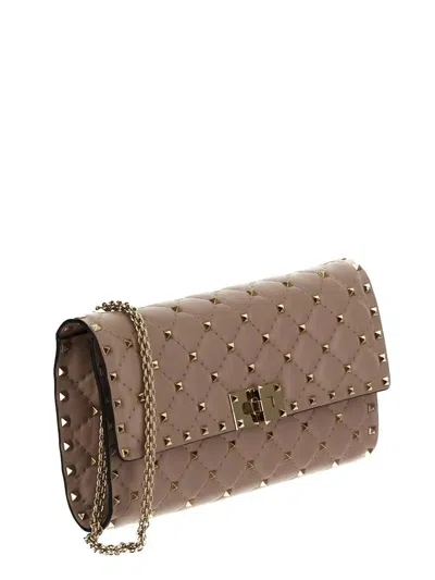 Valentino Rockstud Spike Calfskin Shoulder Bag In Brown