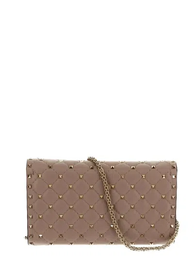 Valentino Rockstud Spike Calfskin Shoulder Bag In Brown