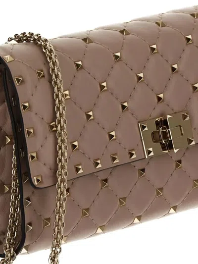 Valentino Rockstud Spike Calfskin Shoulder Bag In Brown