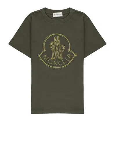 Moncler T-shirt With Print In Brown