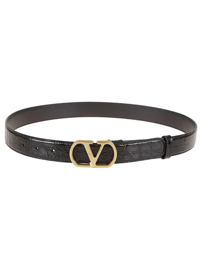 Valentino Garavani Elegant Black Leather Belt With Gold Buckle 30 Mm