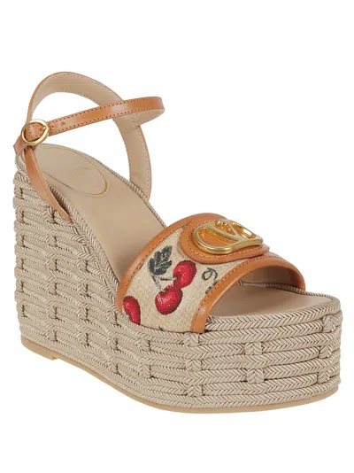 Valentino Vlogo Cherry Jacquard Raffia-wedge Espadrilles
