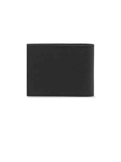 Ferragamo Gancini Leather Compact Wallet Textured Finish In Black