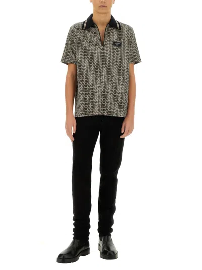 Balmain Pb Labyrinth Jacquard Polo Shirt In Black