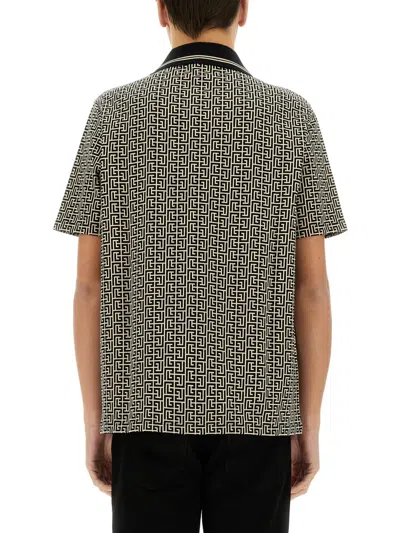 Balmain Pb Labyrinth Jacquard Polo Shirt In Black