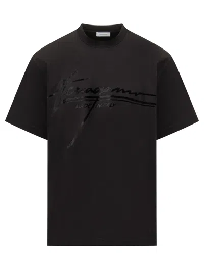 Ferragamo Crew Neck Graphic Print Short Sleeves T-shirt In Black
