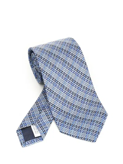 Ferragamo Gancini Chain Print Silk Tie Ties And Bow Ties Blue