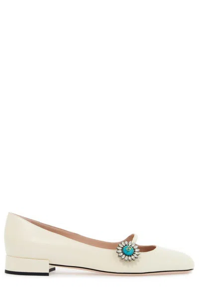 Valentino Embellished Square Toe Ballet Flats With Low Block Heel In Neutral