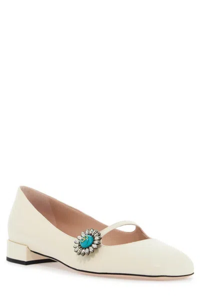 Valentino Embellished Square Toe Ballet Flats With Low Block Heel In Neutral