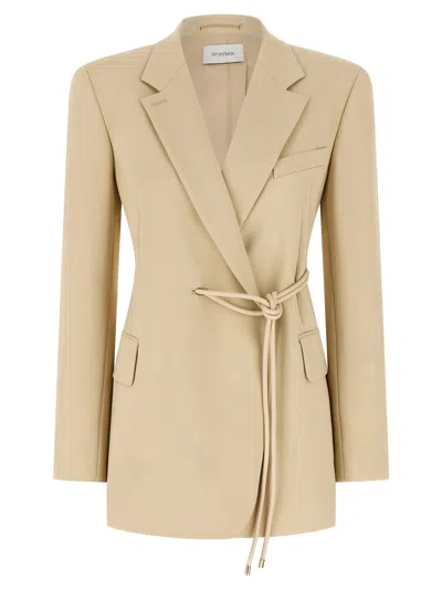 Sportmax Wool Blazer With Belted Waist And Flap Pockets In Neutral