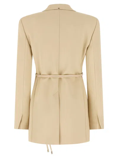 Sportmax Wool Blazer With Belted Waist And Flap Pockets In Neutral