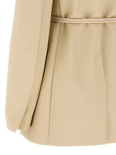 Sportmax Wool Blazer With Belted Waist And Flap Pockets In Neutral