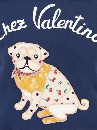 Valentino Dog Design Cotton Sweatshirt In Blue