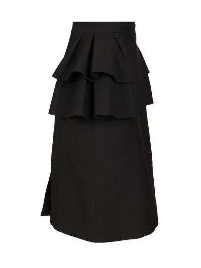 Valentino Black Skirt With Ruffles On The Sides In Black