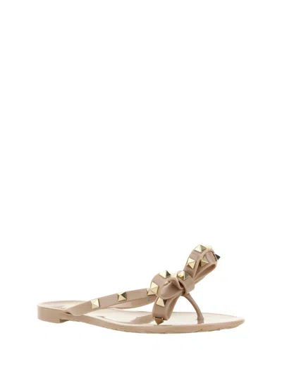 Valentino Garavani Summer Rockstud Thong Sandals In White