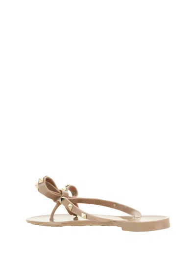 Valentino Garavani Summer Rockstud Thong Sandals In White
