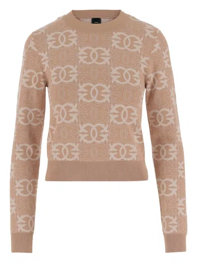 Pinko Jacquard Viscose Blend Crewneck Sweater In Neutral