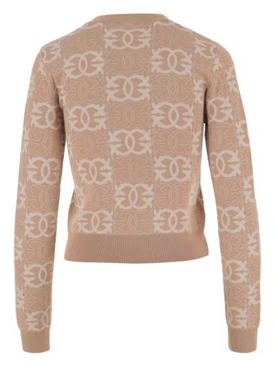 Pinko Jacquard Viscose Blend Crewneck Sweater In Neutral