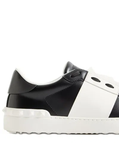 Valentino Garavani Black Leather Open Sneakers With White Band In Multi