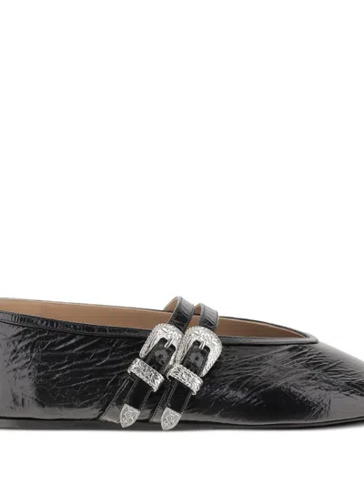 Le Monde Beryl Claudia Laminated Leather Ballerina Flats In Black