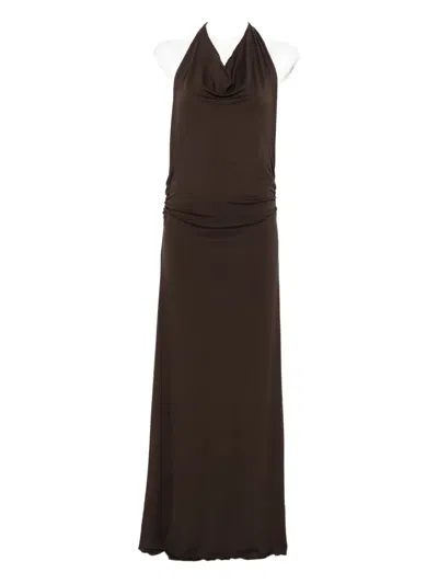 Gimaguas Sleeveless Maxi Dress Halter Neckline In Brown