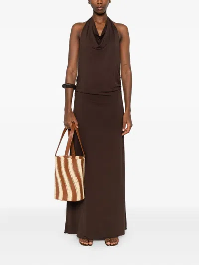 Gimaguas Sleeveless Maxi Dress Halter Neckline In Brown